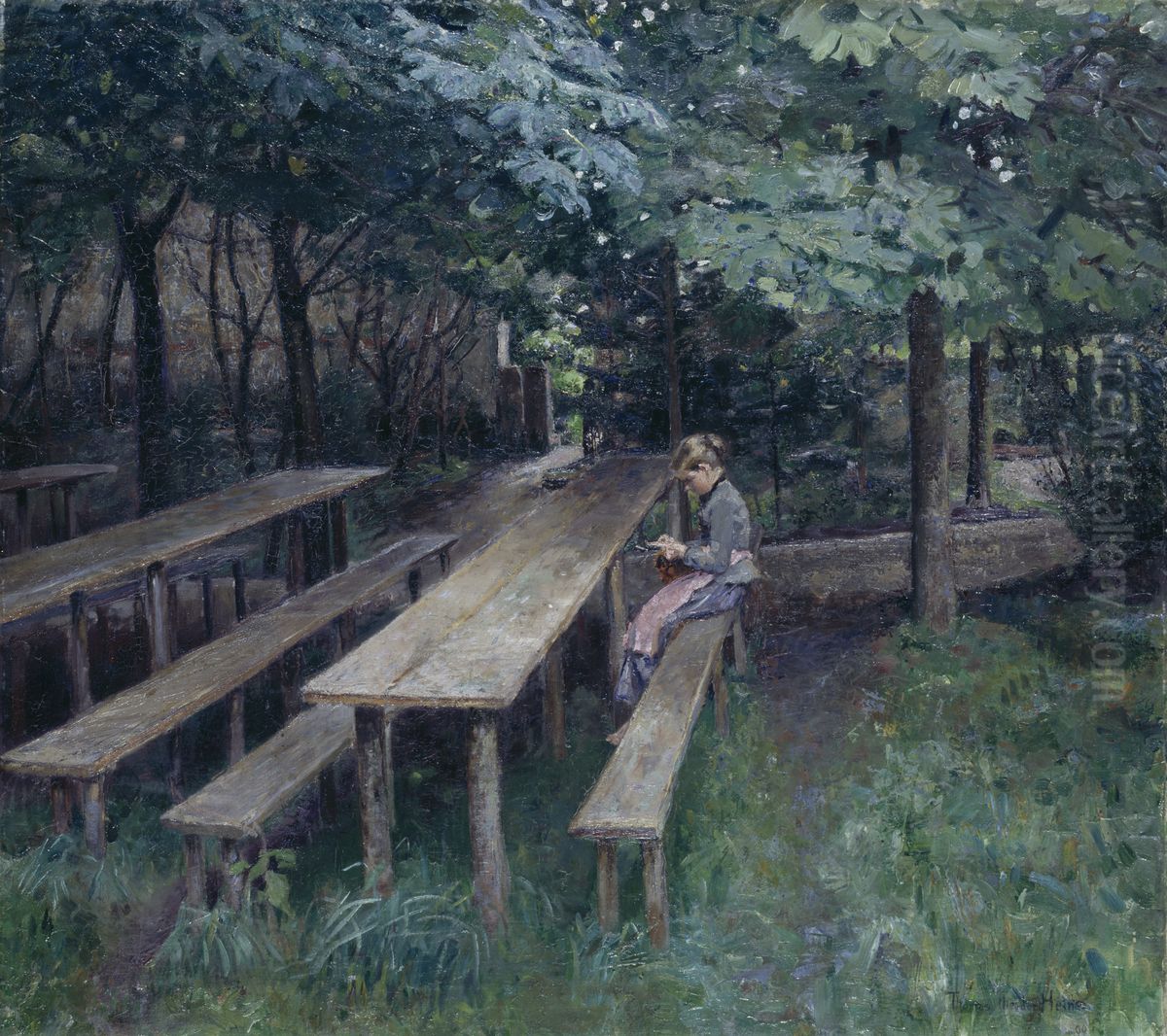 Wirtsgarten in Dachau Oil Painting by Thomas Theodor Heine