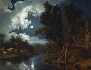 Flusslandschaft im Mondlicht