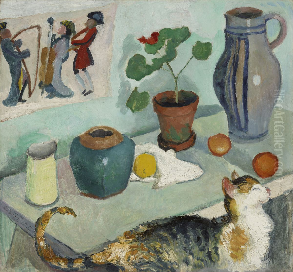 Der Geist im Hausgestuhl: Stillleben mit Katze Oil Painting by August Macke