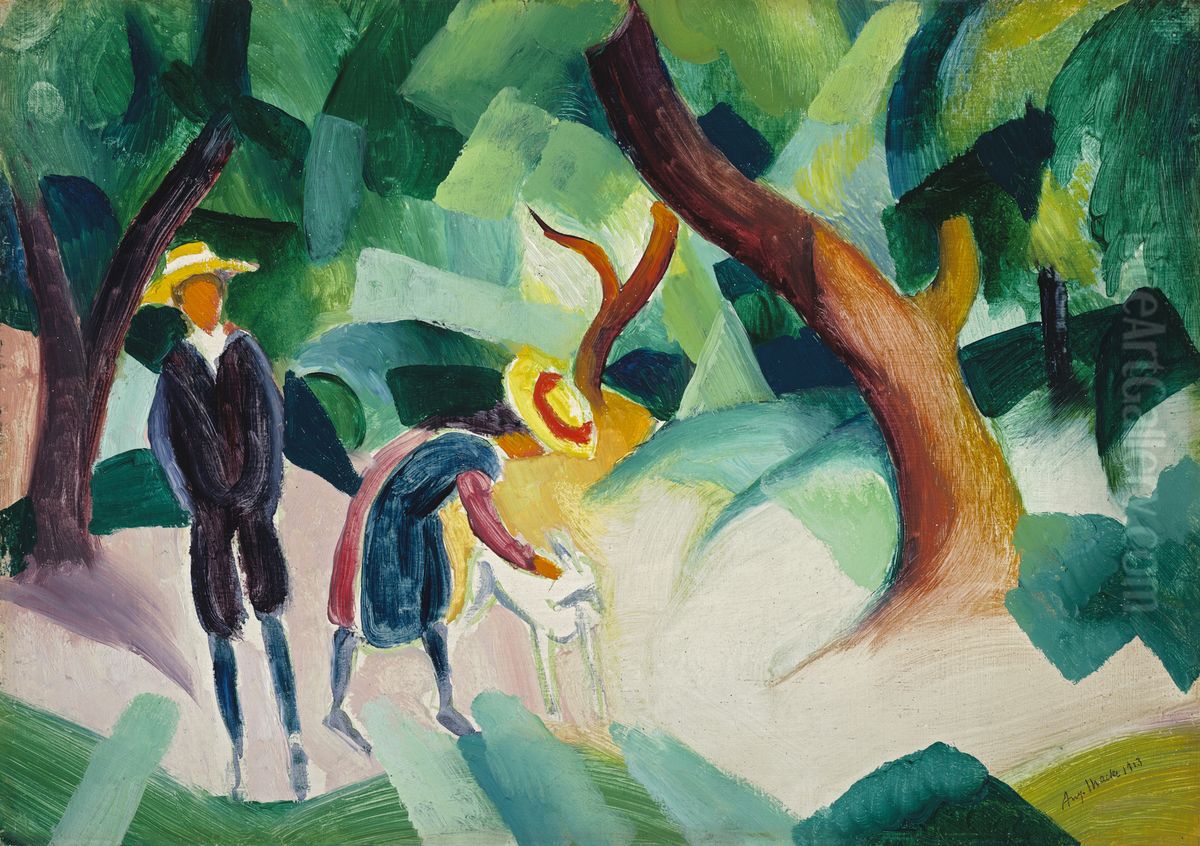 Kinder mit Ziege Oil Painting by August Macke