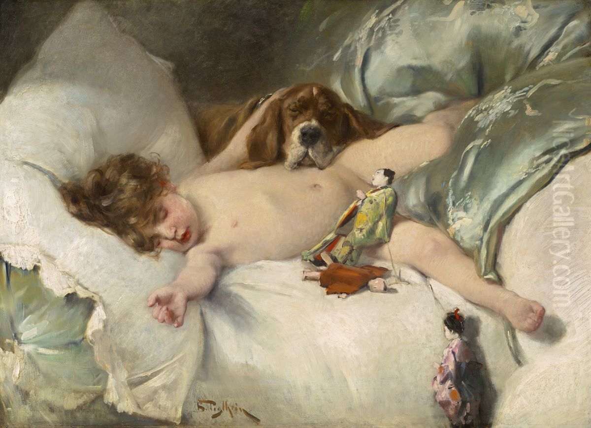 Weihnachtsmorgen Oil Painting by Bruno Piglhein