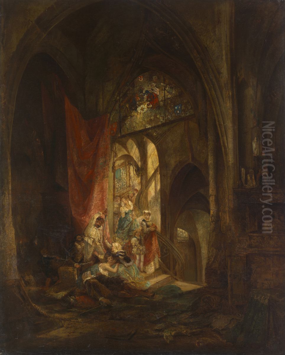 Szene auf der Schlosstreppe Oil Painting by Karl von Piloty