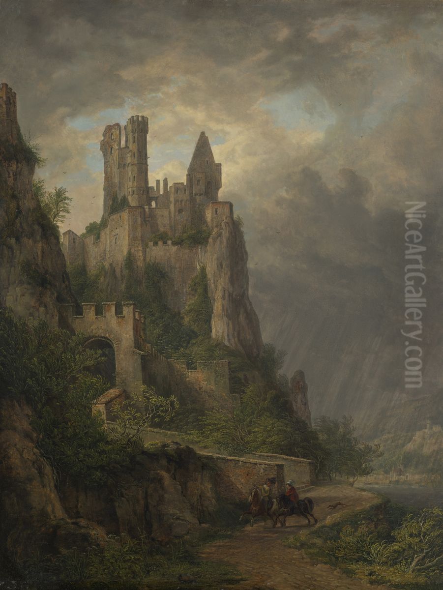 The Vautsburg on the Middle Rhein Oil Painting by Domenico Quaglio the Younger