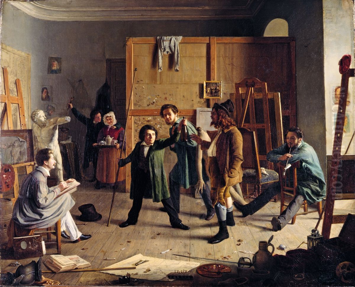 Studio Scene Oil Painting by Johann Peter Hasenclever