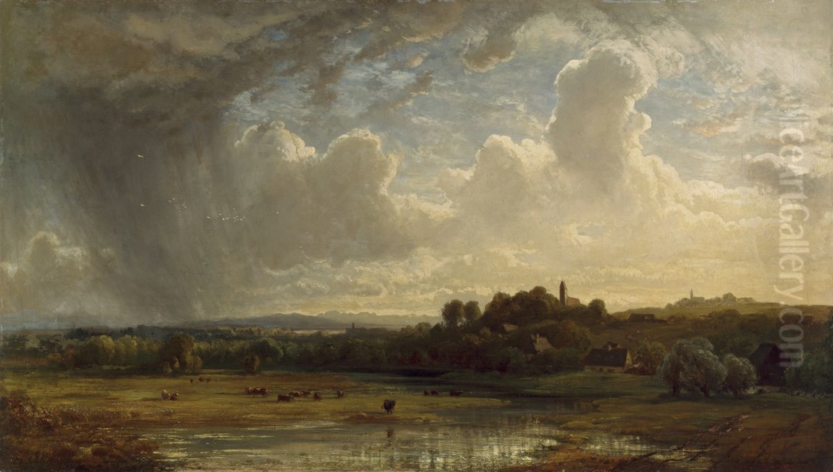 Oberbayrische Flusslandschaft bei Gewitter Oil Painting by Eduard Schleich the Elder