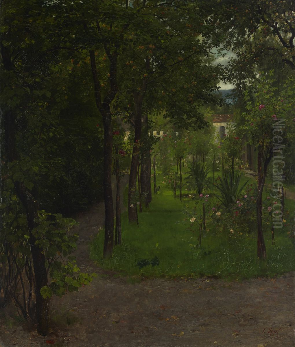 Pharmacist Wimmer's garden in Kraiburg Oil Painting by Johann Sperl