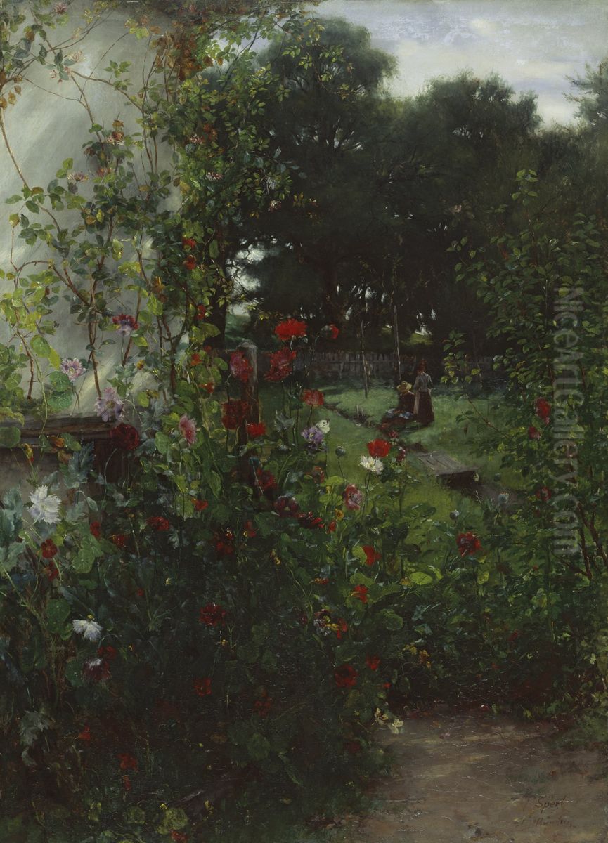 Meadow in front of Leibl's studio in Aibling Oil Painting by Johann Sperl