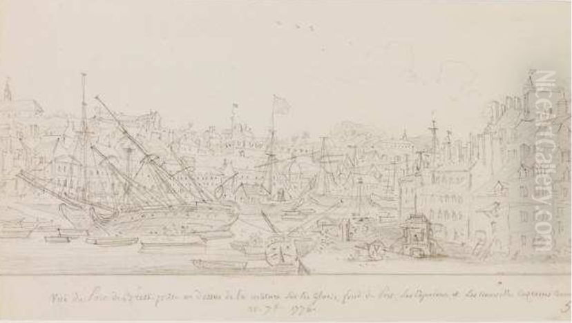 Vue du port de Brest 1776 Oil Painting by Louis-Francois Cassas