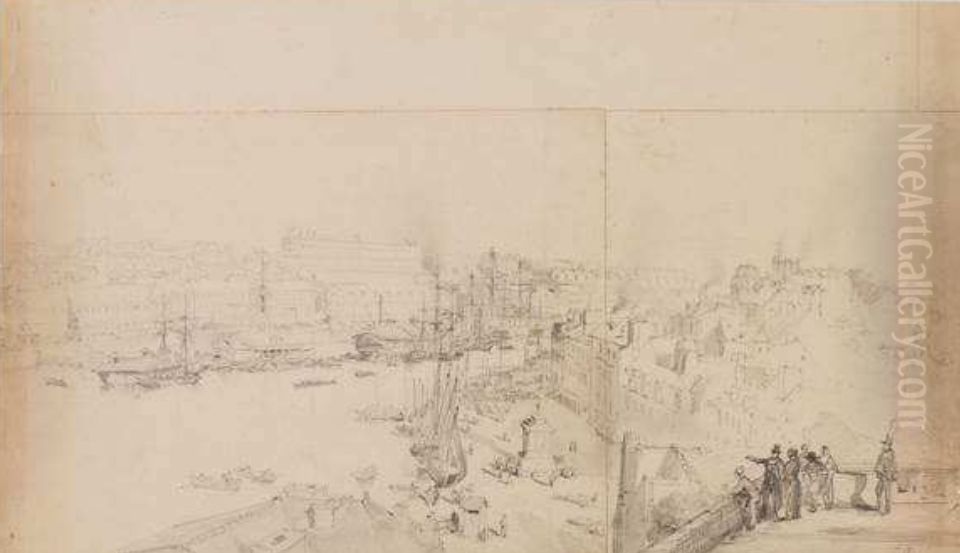 Vue generale de l'arsenal de Brest Oil Painting by Jules Achille Noel