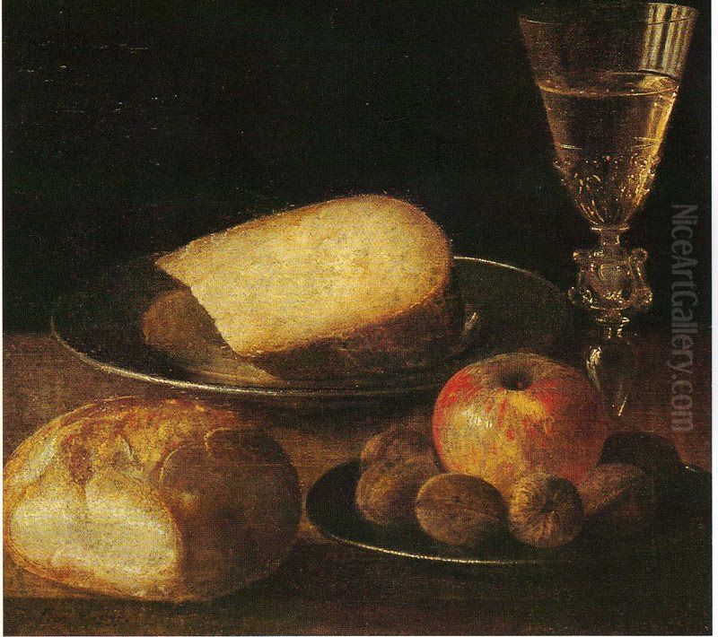 Nature morte aux fruits, fromage et pain Oil Painting by Sebastian Stoskopff