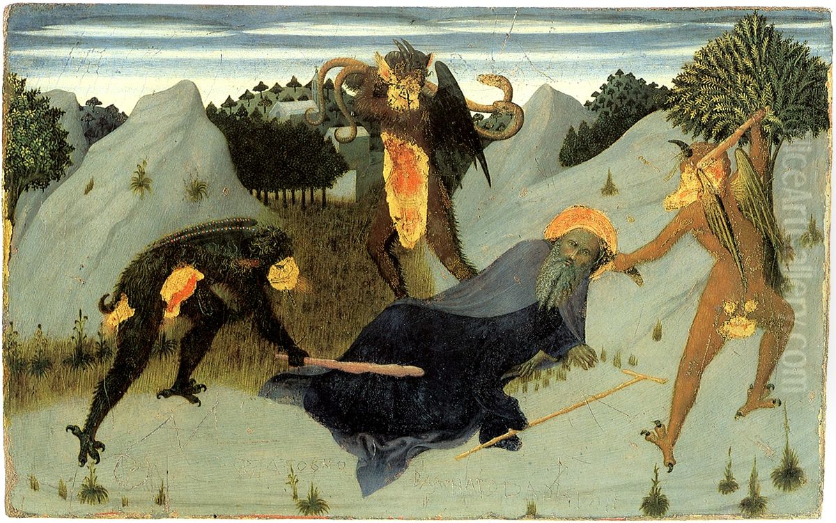 St. Anthony Beaten by Devils Oil Painting by Stefano di Giovanni