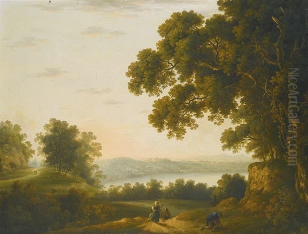 View of Lake Nemi Oil Painting by Solomon Delane