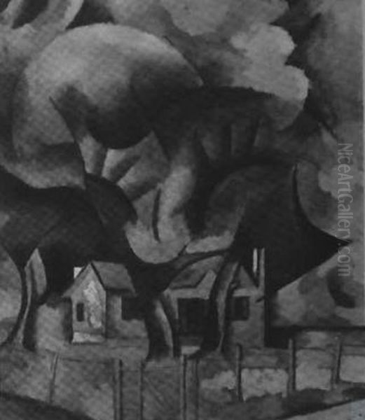 Paysage colore vers 1925 Oil Painting by Vladimir Baranov-Rossine