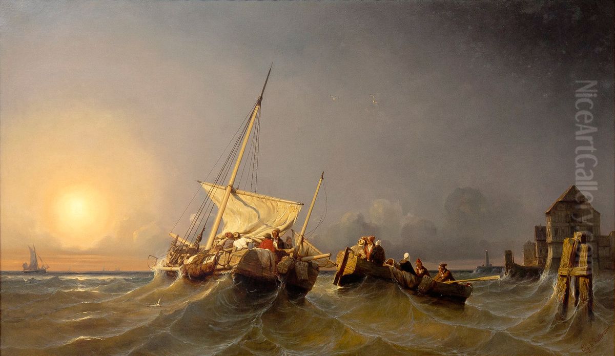 Die Ruckkehr der Fischer Oil Painting by Eugene Le Poittevin
