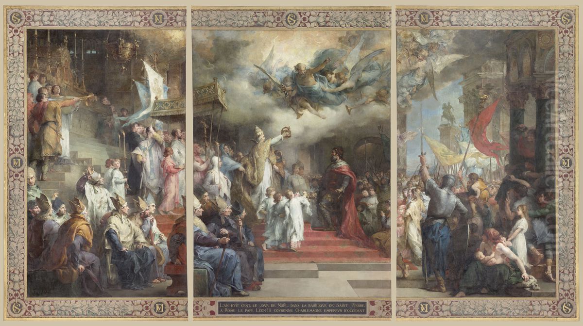 Couronnement de Charlemagne Oil Painting by Henri Leopold Levy