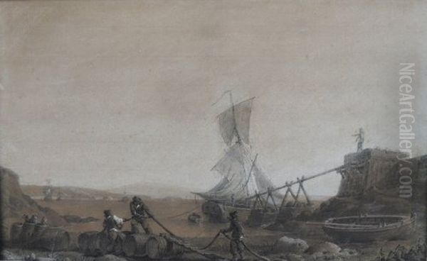 L'Alimentation en eau des bateaux dans la rade de Brest Oil Painting by Pierre Ozanne