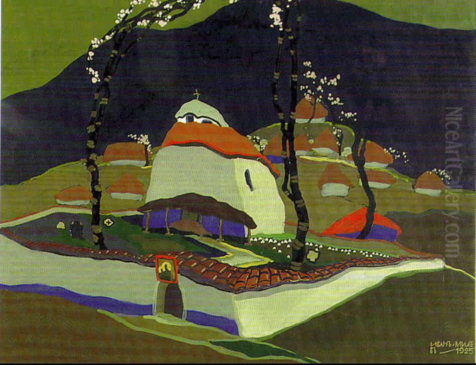Mʺglizkiat manastir Oil Painting by Ivan Milev