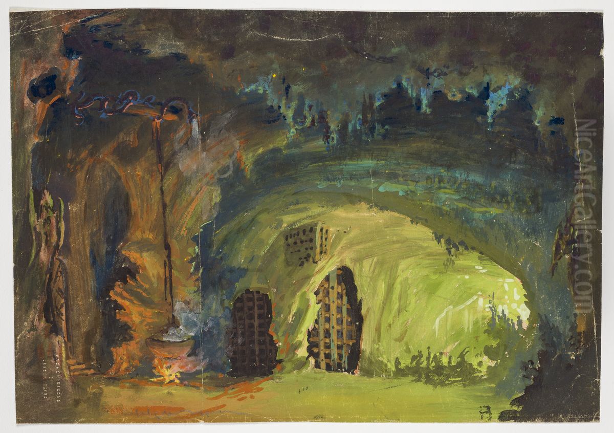 Scenografiskiss av Fritz Ahlgrensson Oil Painting by Fritz Ahlgrensson
