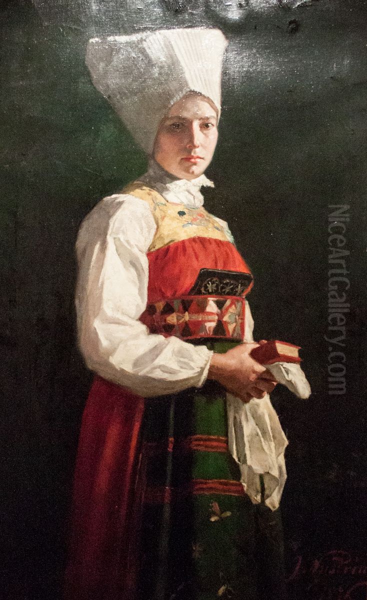 Peasant woman in holiday attire Oil Painting by Jenny Nystrom