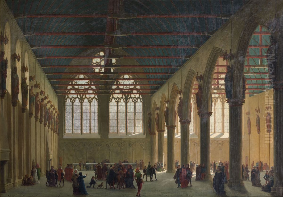La grand-salle du Palais de la Cite au Moyen-Age Oil Painting by Sebastien Charles Giraud