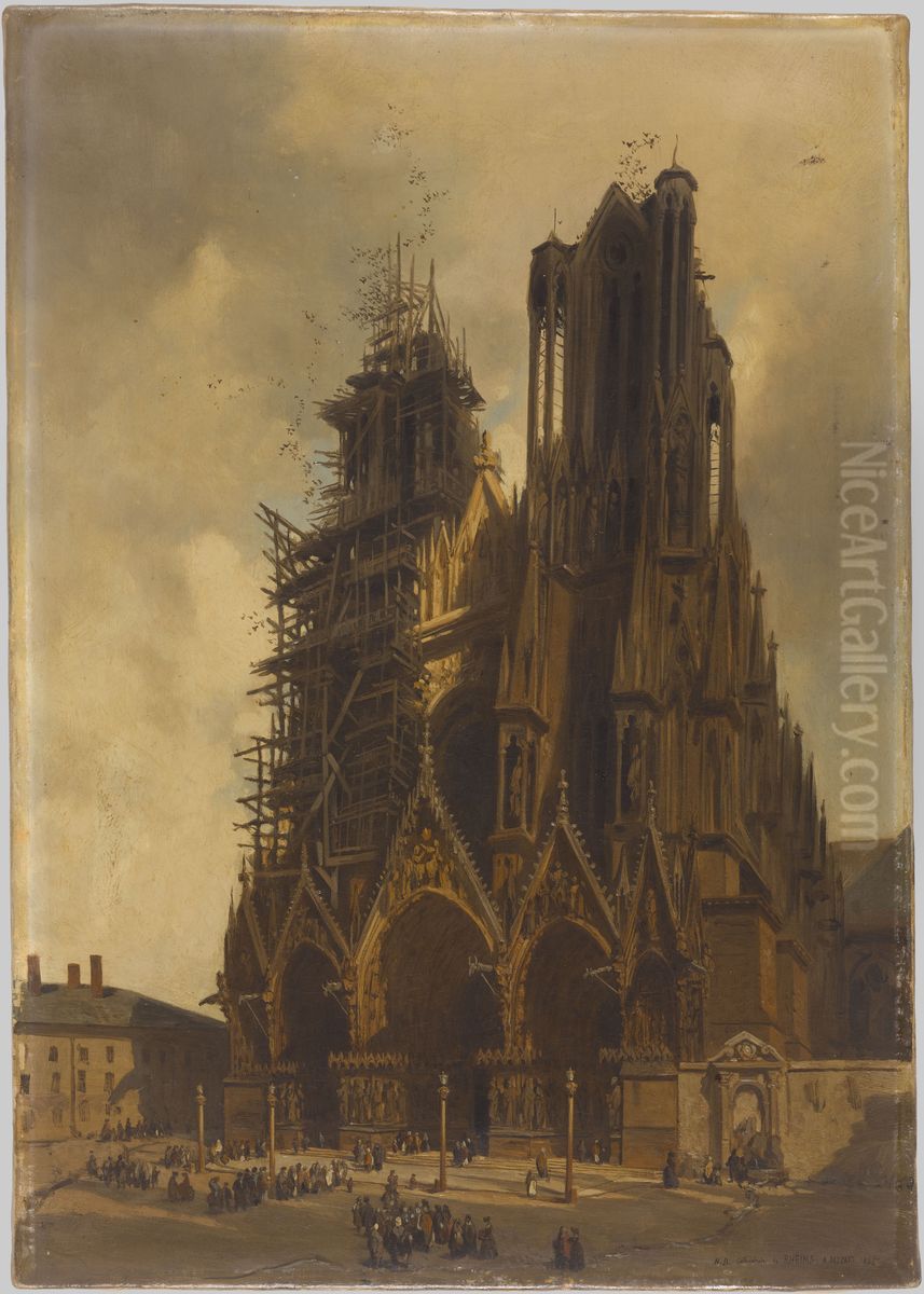 La Cathedrale de Reims Oil Painting by Adrien Dauzats
