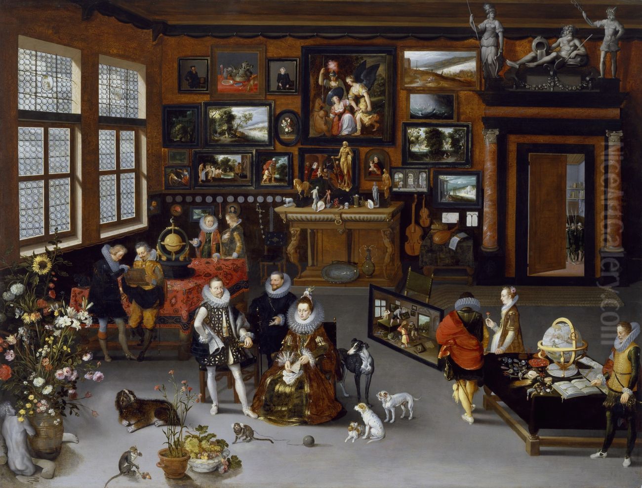 The Archdukes Albert and Isabella Visiting a Collector's Cabinet Oil Painting by Jan Brughel