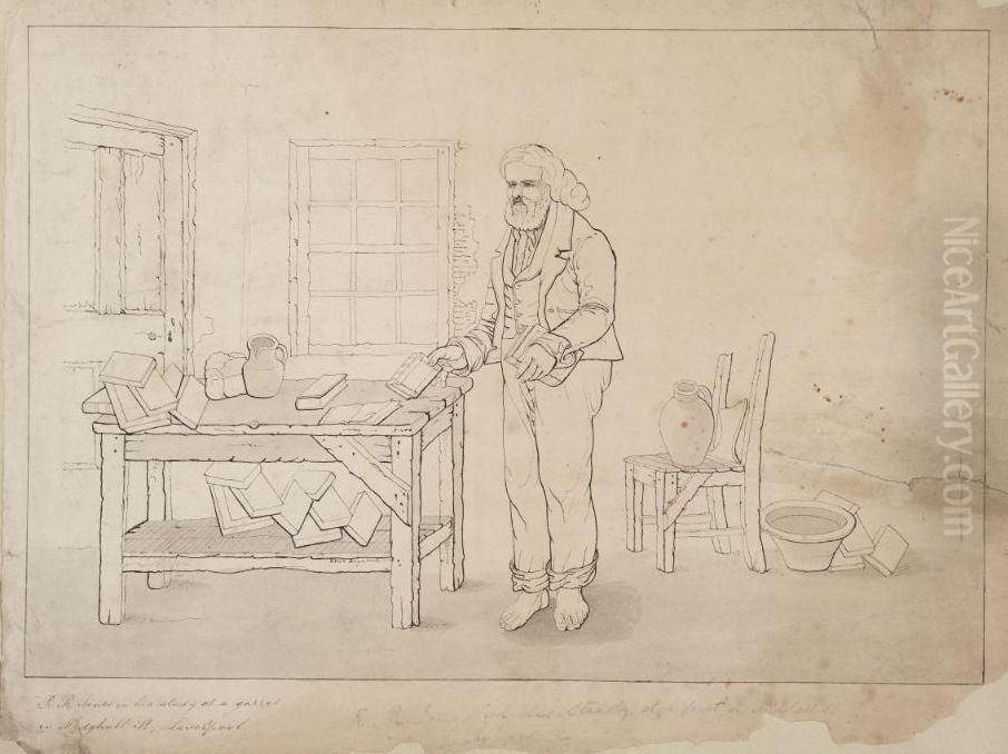 R.R. Jones in his study at a gazzet in Midghall St, Liverpool Oil Painting by Ellis Owen Ellis
