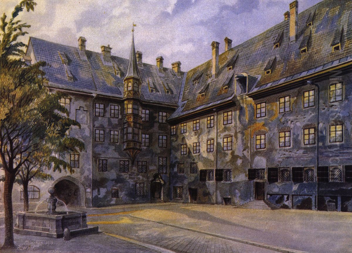 The Courtyard of the Old Residency in Munich Oil Painting by Adolf Hitler