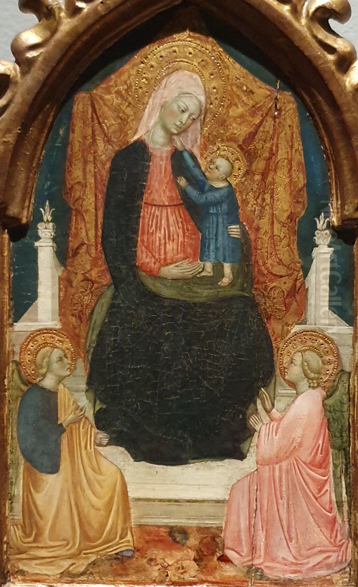A Virgem em Majestade com o Menino e dois Anjos Oil Painting by Alvaro Pirez d'Evora
