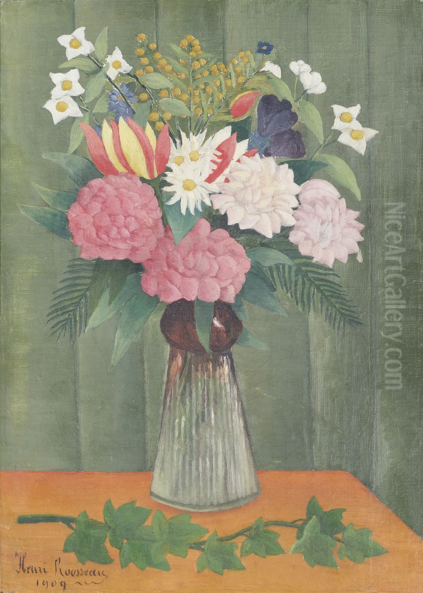 Flowers in a Vase Oil Painting by Henri Julien Rousseau