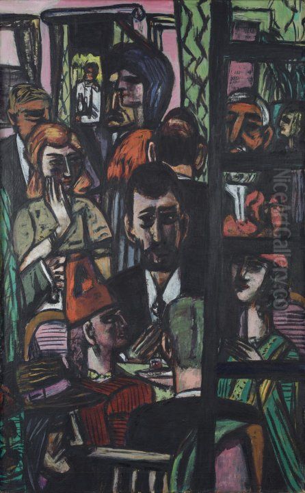 Hotel Lobby Oil Painting by Max Beckmann