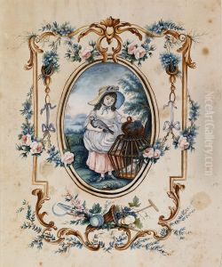 Girl with Birds in Wicker Cage