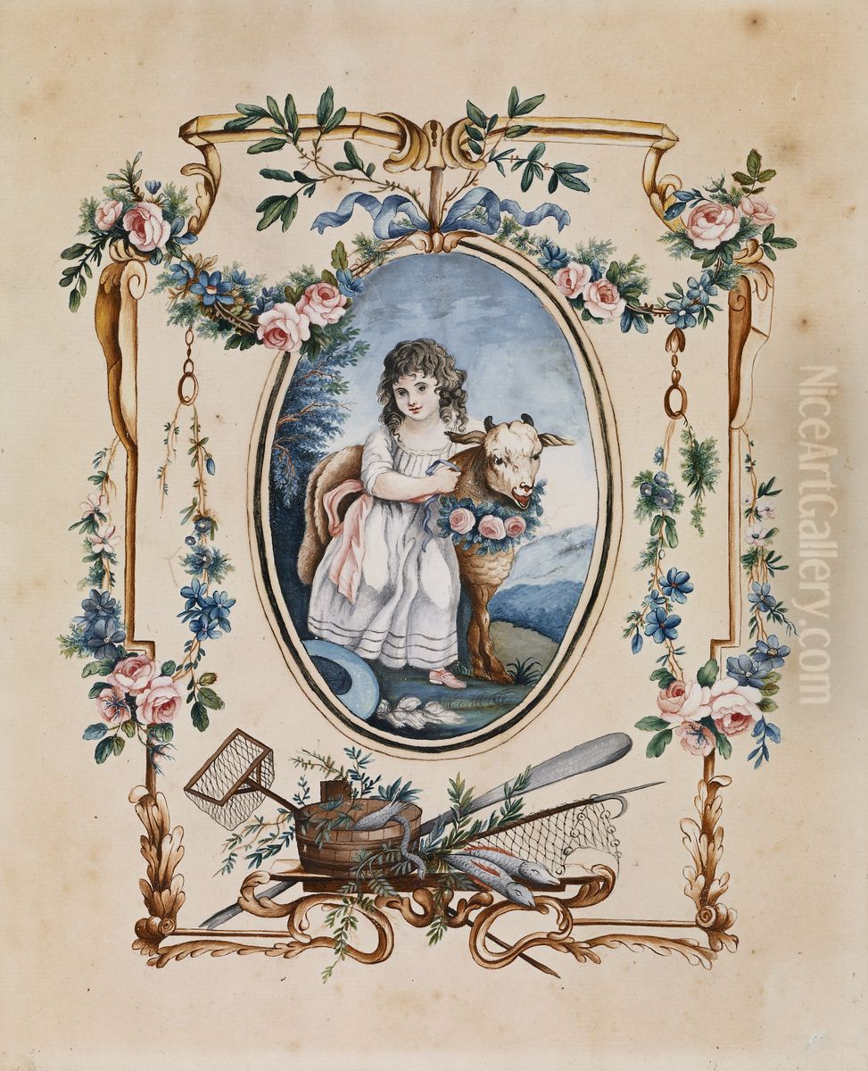 Little Shepherdess with Lamb Oil Painting by Jean-Baptiste Huet