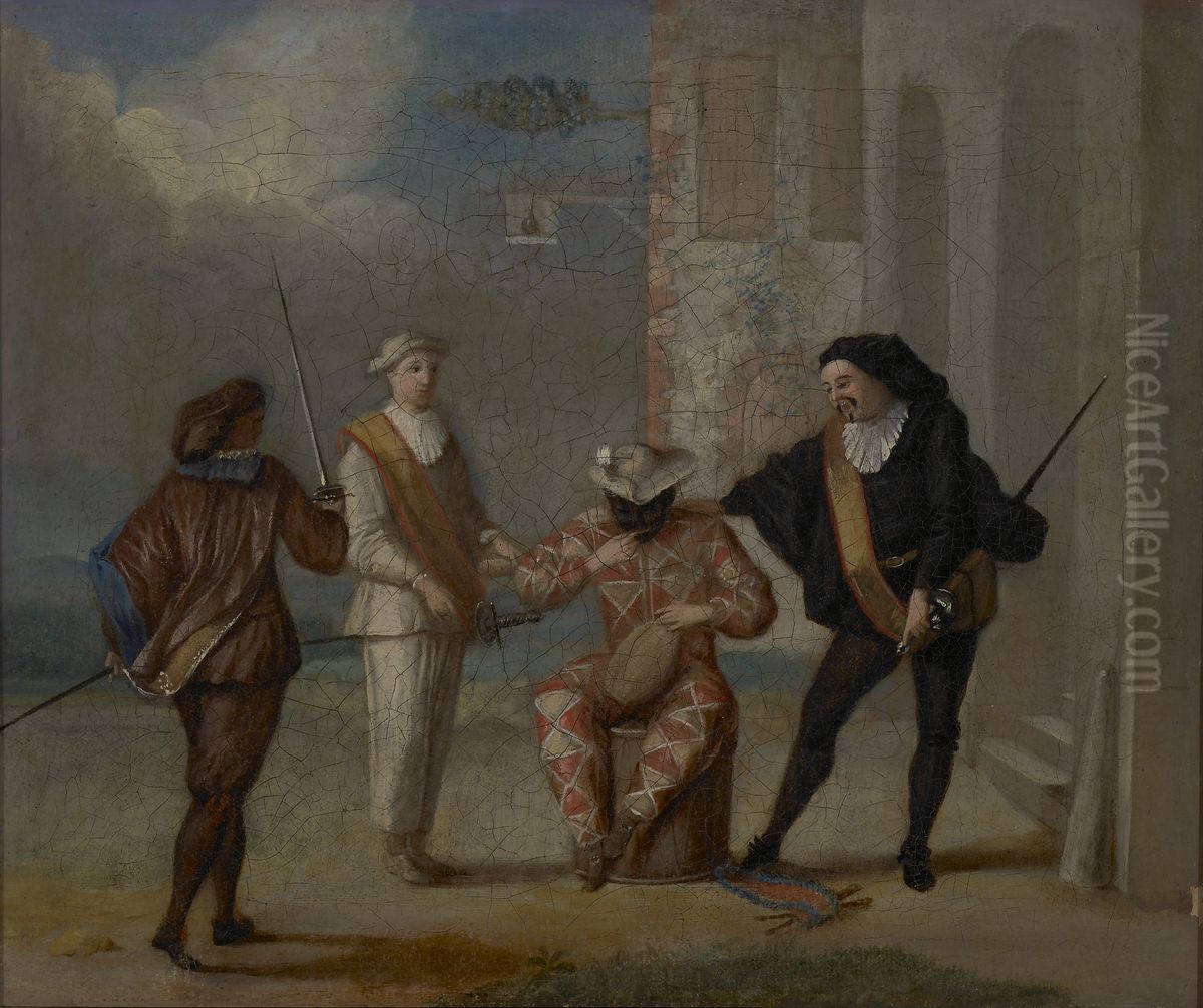 Harlequin Scene Oil Painting by Claude Gillot