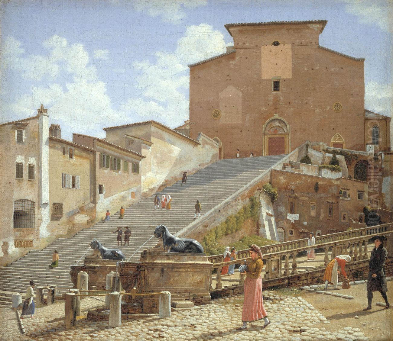 The Marble Steps leading up to the Church of Santa Maria in Aracoeli in Rome. Oil Painting by Christoffer Wilhelm Eckersberg