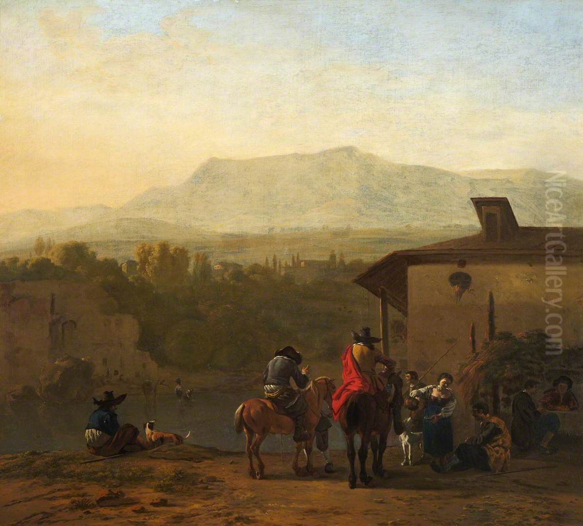Halt at an Italian Winehouse Door Oil Painting by Karel Dujardin