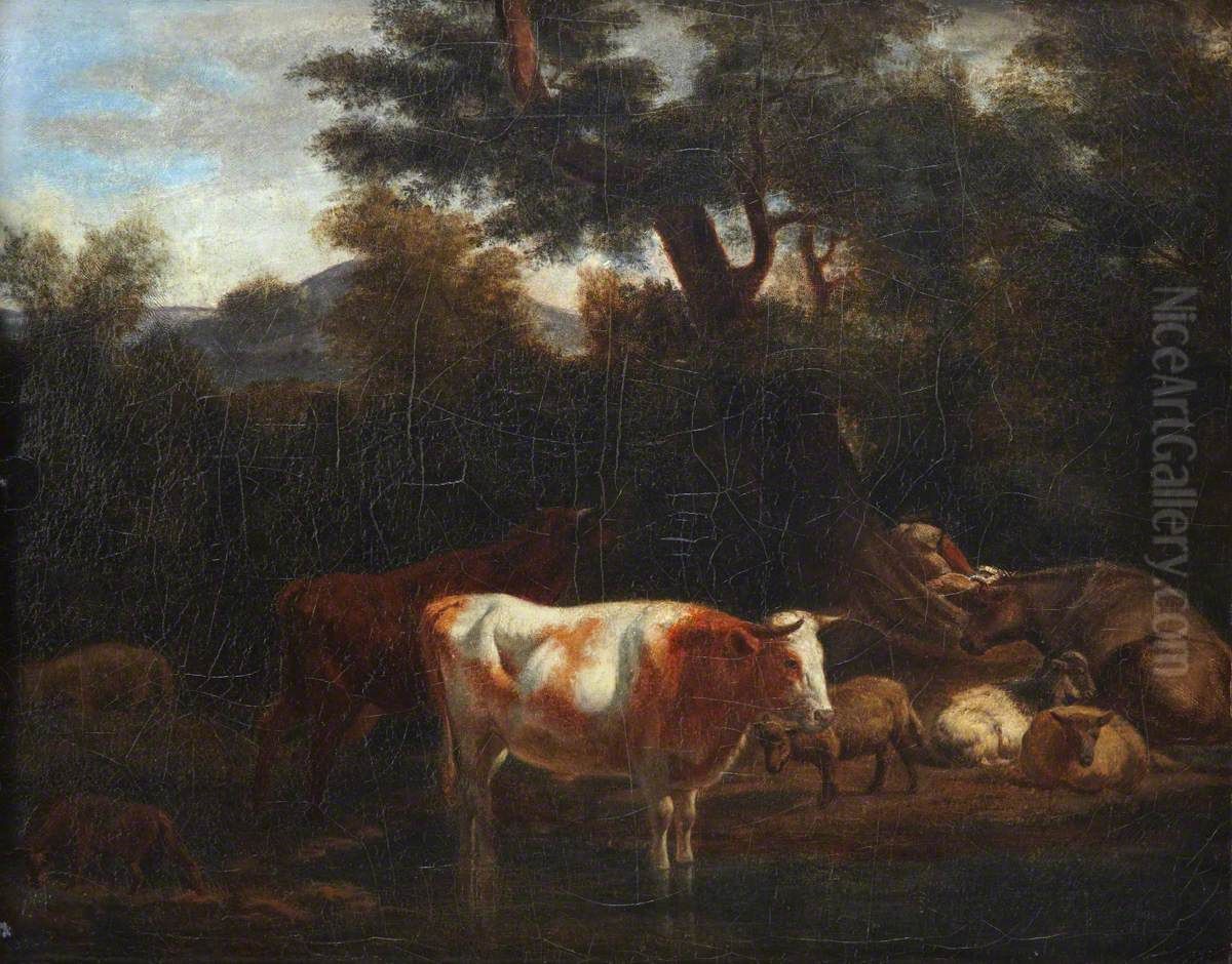 Cattle and Herdsman Oil Painting by Adriaen Van De Velde