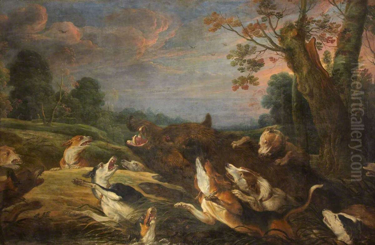 Dogs attacking a wild boar Oil Painting by Frans Snyders