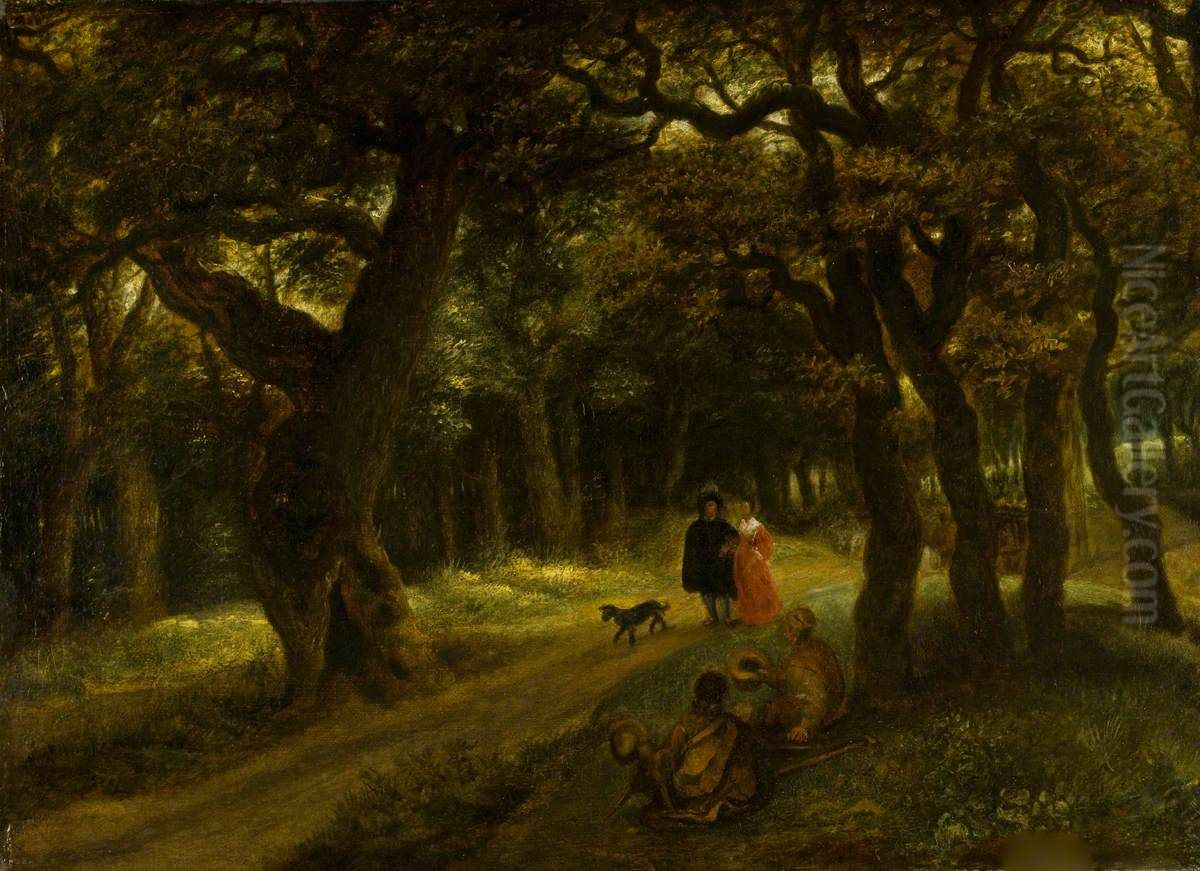 Path in an wood with strollers and beggars Oil Painting by Jan Lievens