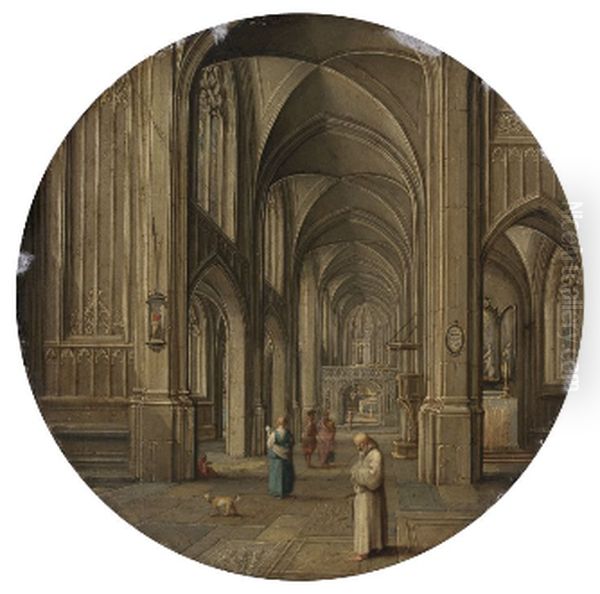 An Interior of a Church, with Figures Oil Painting by Hendrik van Steenwijk II
