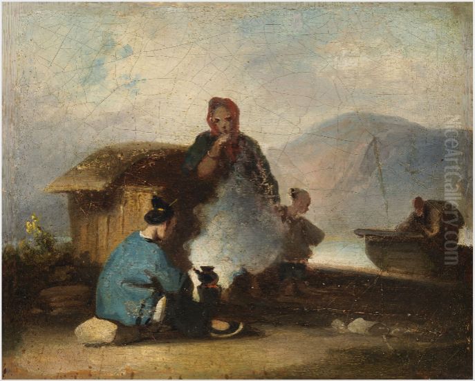 Chinese Scene, Women Making Tea Oil Painting by George Chinnery