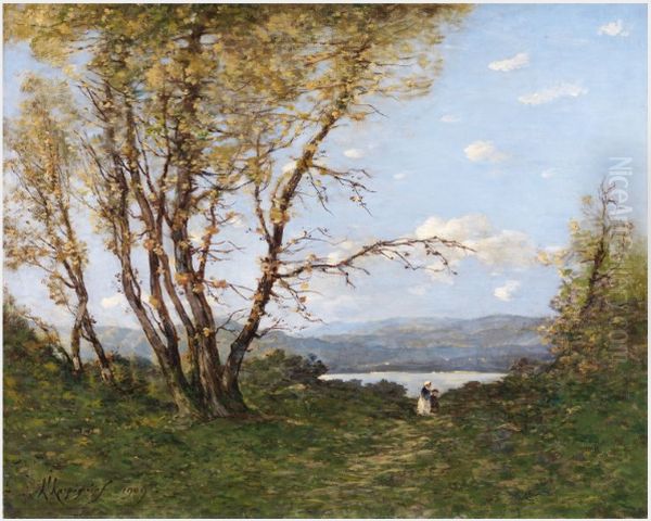 A Landscape Oil Painting by Henri Harpignies