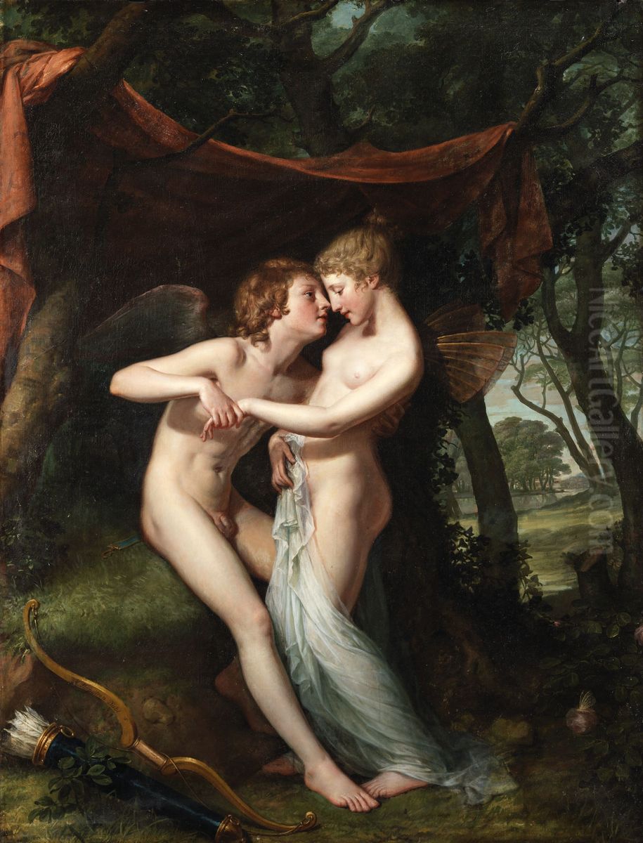 Cupid and Psyche in the nuptial bower Oil Painting by Hugh Douglas Hamilton