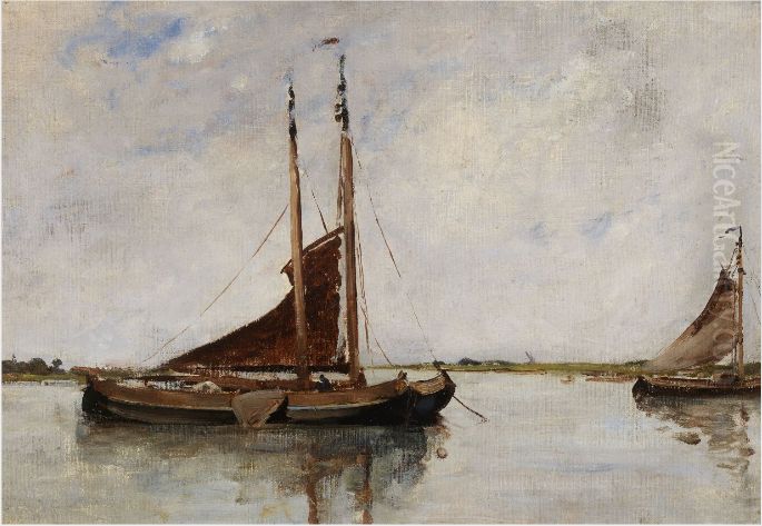 Boats with Brown Sails Oil Painting by Nathaniel Hone the Younger