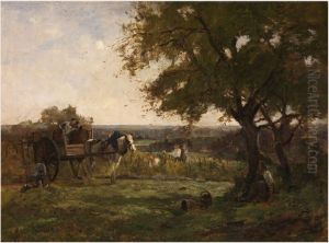 Mending the Wheel of a Farm Cart near a Tree