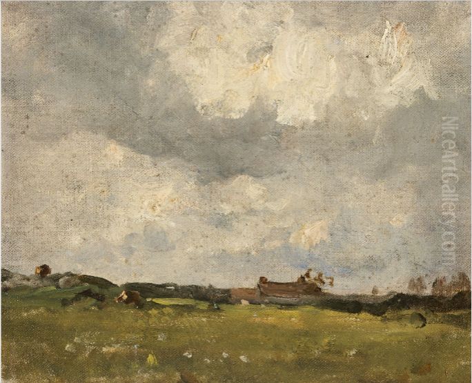 Landscape, a Grey Day Oil Painting by Nathaniel Hone the Younger
