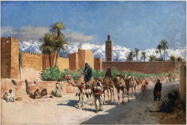 A Camel Caravan Oil Painting by Herbert William Weekes