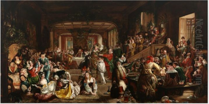 Merry Christmas in the Baron's Hall Oil Painting by Daniel Maclise