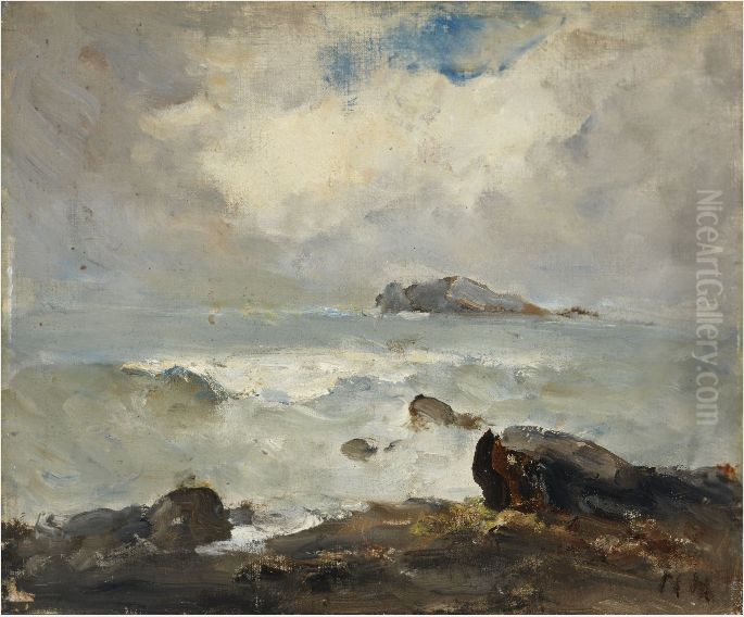 A Rocky Coast Oil Painting by Nathaniel Hone the Younger