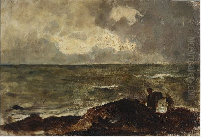 A Rocky Coast, with Kelp Gatherers Oil Painting by Nathaniel Hone the Younger